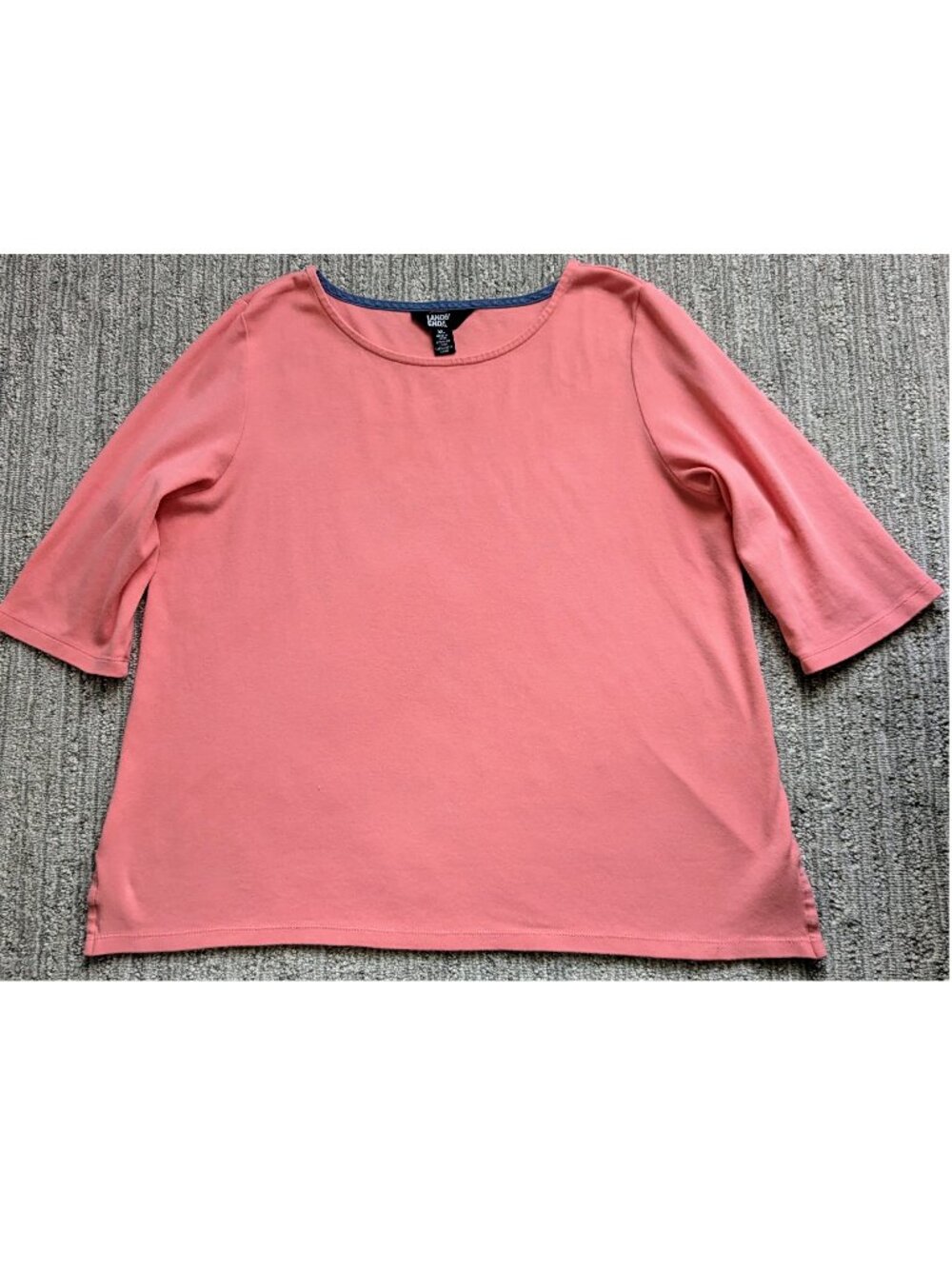 Lands' End Coral 3/4 Sleeve Boatneck Pima Cotton Side Hem Slits Top XL